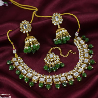 LNSH00238 ANI Square Pearl Drop Rajwari Necklace Set - LNSH