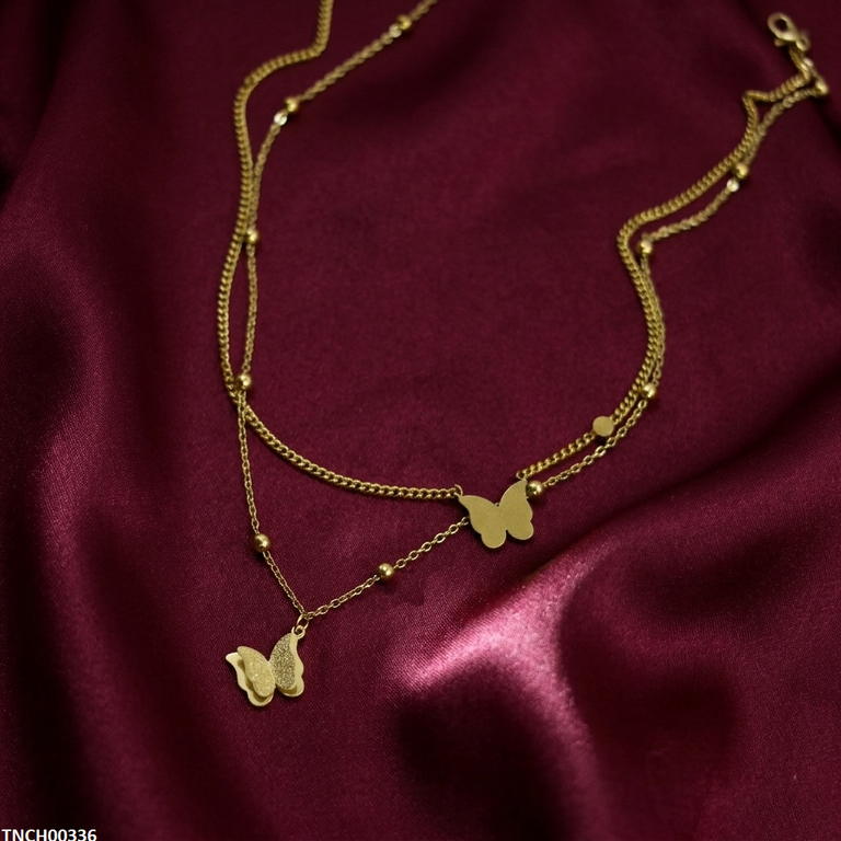 TNCH00336 MMJ Stainless Steel Double Butterfly Necklace - TNCH