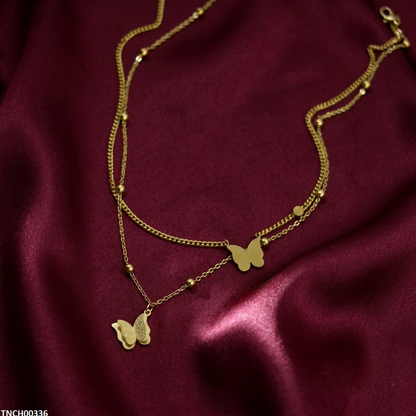 TNCH00336 MMJ Stainless Steel Double Butterfly Necklace - TNCH