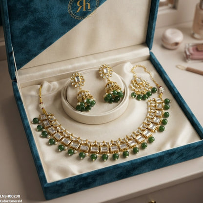 LNSH00238 ANI Square Pearl Drop Rajwari Necklace Set - LNSH