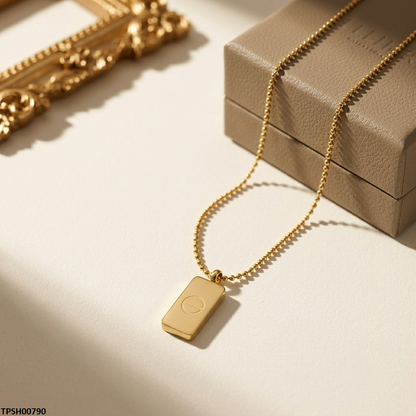 TPSH00790 MMJ Stainless Steel Gold Brick Drop Pendant - TPSH