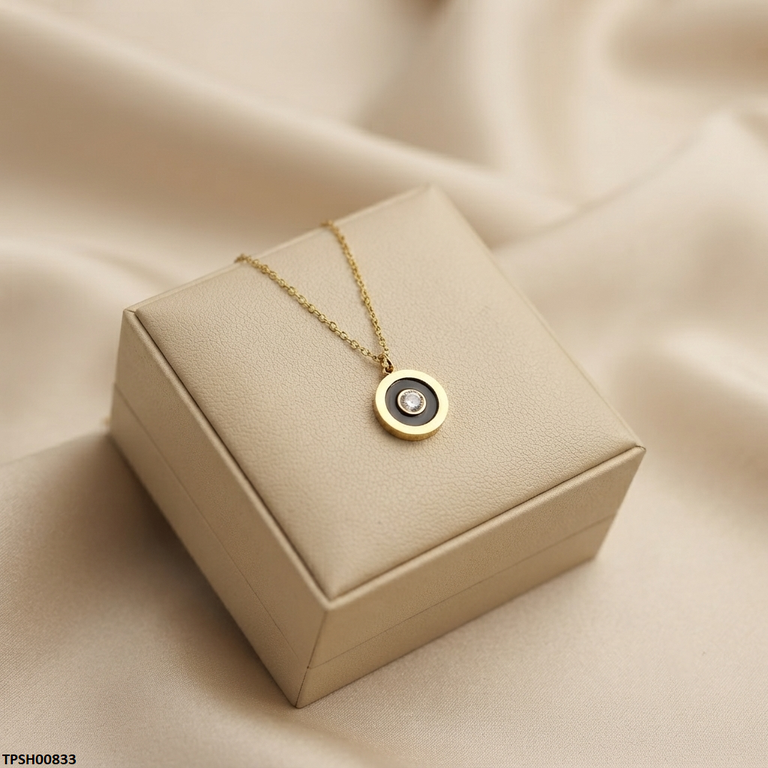 TPSH00833   ALQ Stainless Steel Round Stone Pendant - TPSH