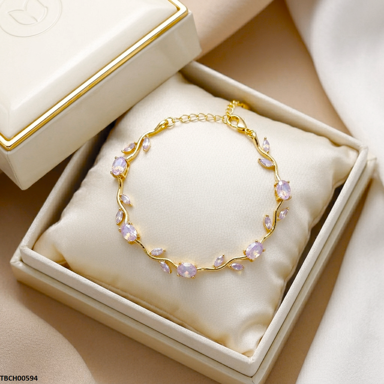TBCH00594 MSJ Tulip Leaf Multi Shade Stone Bracelet - TBCH