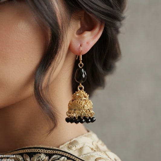 PEJH00064 SDQ Filigree  Pearl Drop Jhumki - PEJH