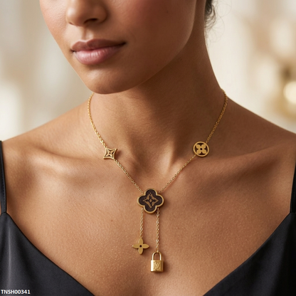 TNCH00341 QSJ Stainless Steel Star/Lock Necklace - TNCH