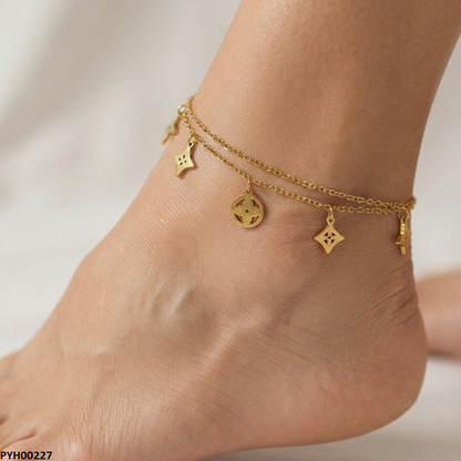 PYH00227 ALQ Stainless Steel Star Drop Anklets - PYH