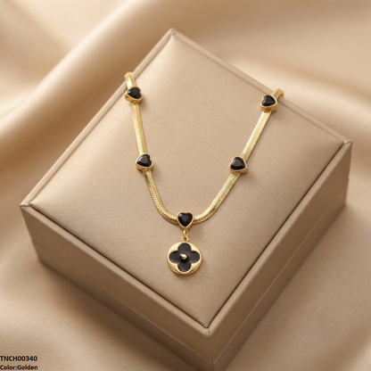 TNCH00340 ALQ Stainless Steel Heart/Flower Drop Necklace - TNCH