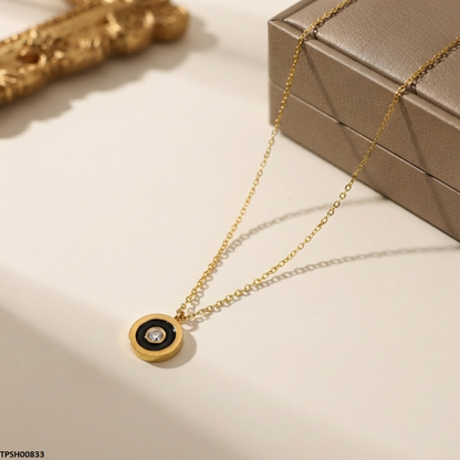 TPSH00833   ALQ Stainless Steel Round Stone Pendant - TPSH