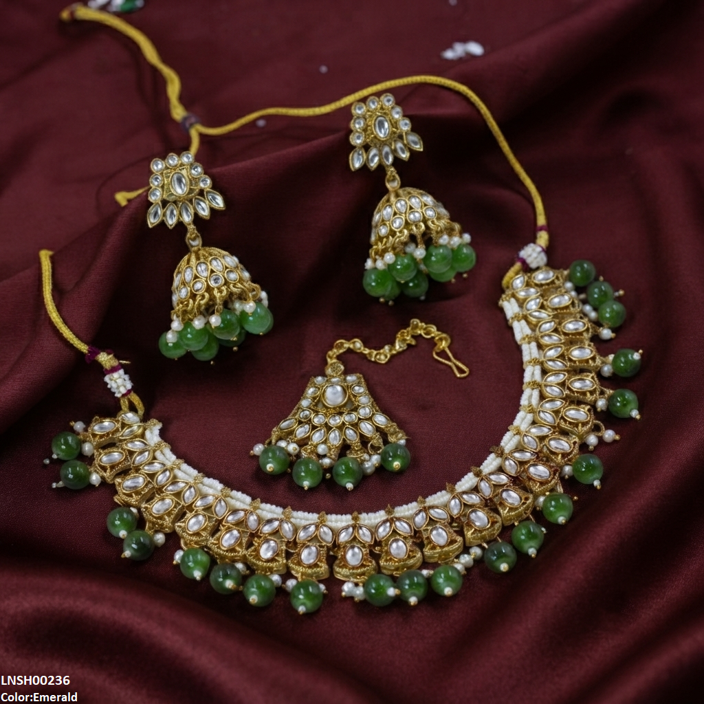 LNSH00236 ANI  Marquise Flower Pearl Drop Rajwari Necklace Set - LNSH
