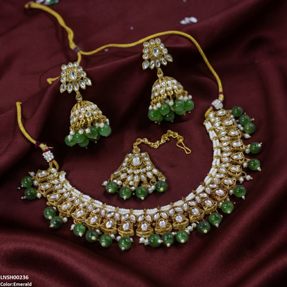 LNSH00236 ANI  Marquise Flower Pearl Drop Rajwari Necklace Set - LNSH