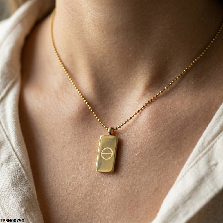TPSH00790 MMJ Stainless Steel Gold Brick Drop Pendant - TPSH