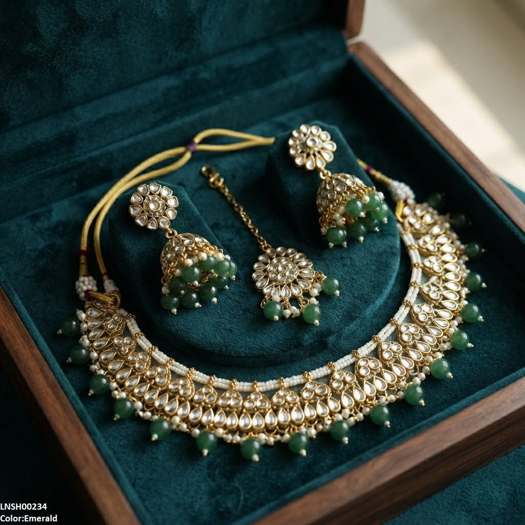 LNSH00234 ANI Tear Pearl Drop Rajwari Necklace Set - LNSH