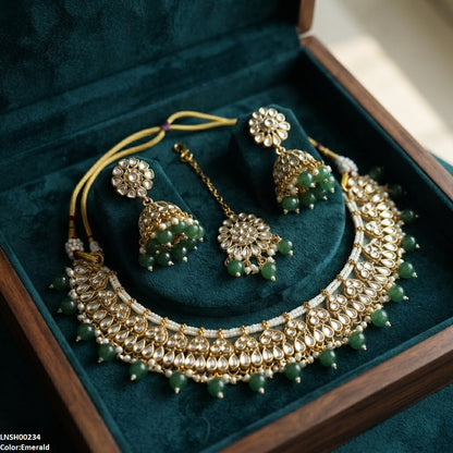 LNSH00234 ANI Tear Pearl Drop Rajwari Necklace Set - LNSH