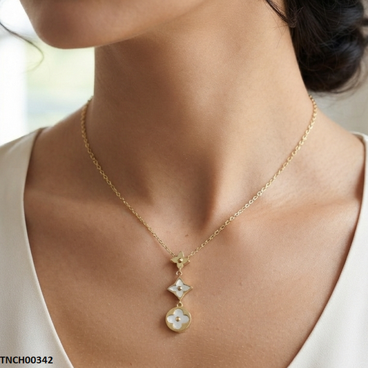 TNCH00342 QSJ Stainless Steel Star Round Drop Necklace - TNCH