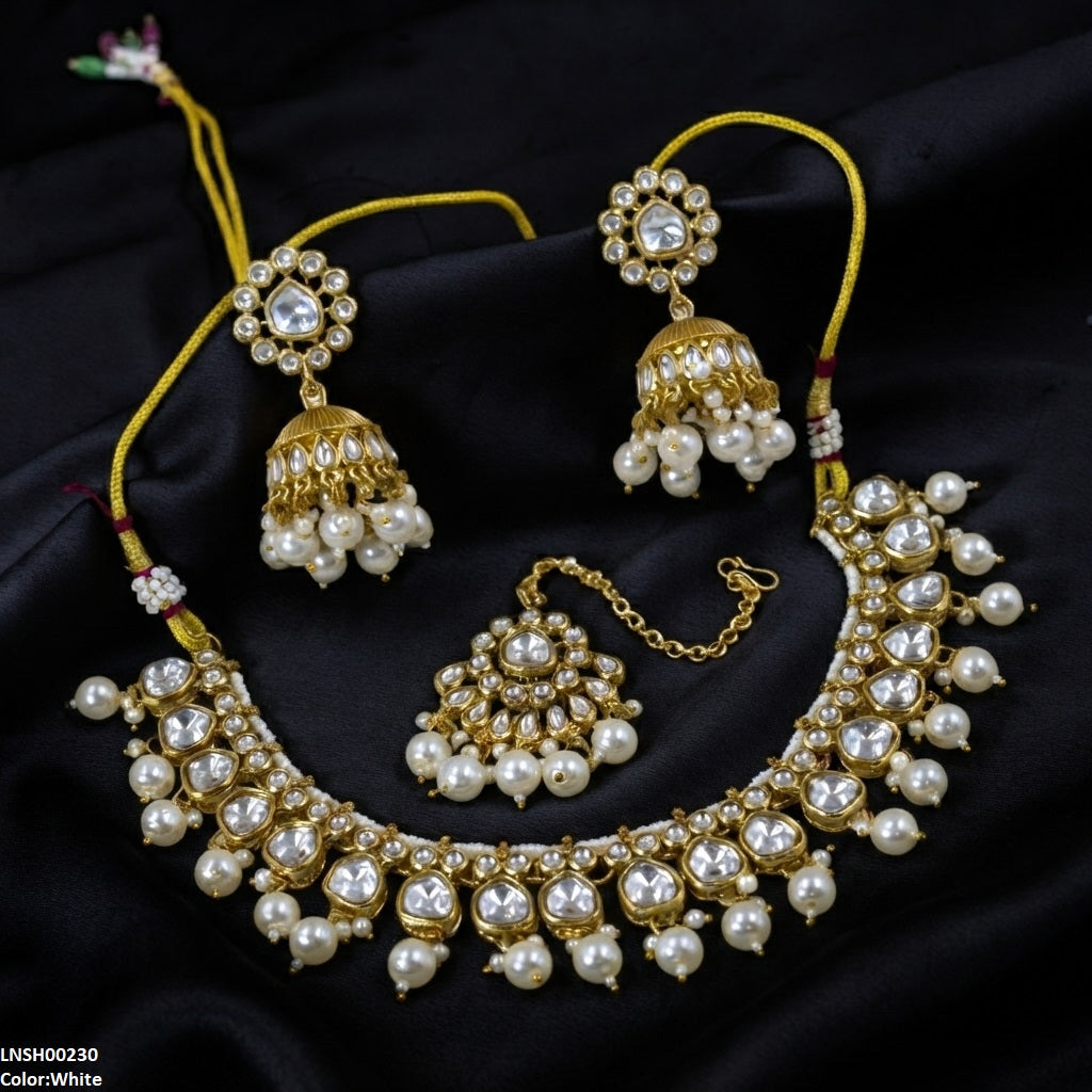 LNSH00230  ANI Oval Pearl Drop Rajwari Necklace Set - LNSH