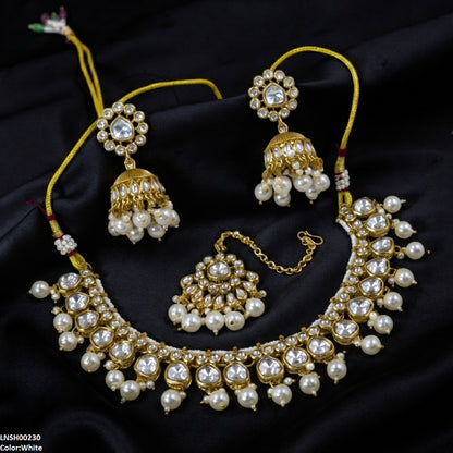 LNSH00230  ANI Oval Pearl Drop Rajwari Necklace Set - LNSH