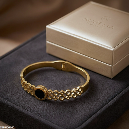 TBRH00460 MMJ Stainless Steel Round Black Stone Braclet - TBRH