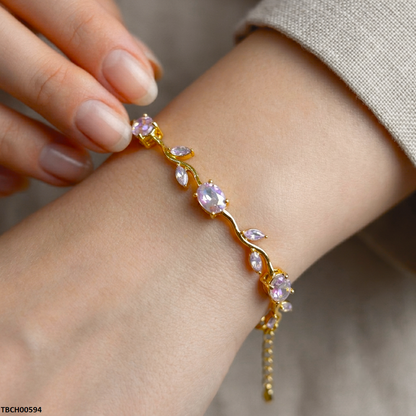 TBCH00594 MSJ Tulip Leaf Multi Shade Stone Bracelet - TBCH