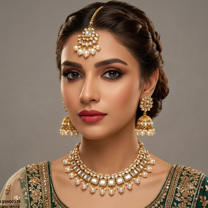 LNSH00238 ANI Square Pearl Drop Necklace Set - LNSH