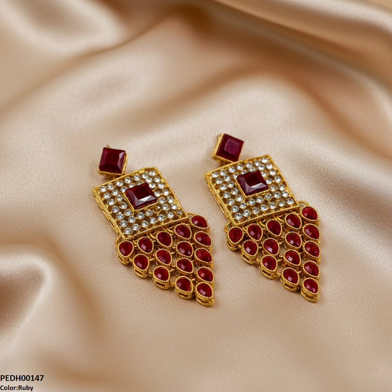 PEDH00147 FRN Square Tear Drop Earrings - PEDH