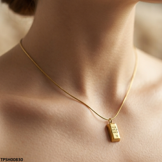 TPSH00830 ALQ Stainless Steel Gold Brick Pendant - TPSH
