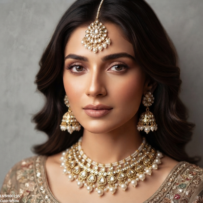 LNSH00235 ANI Round Flower Pearl Drop Necklace Set - LNSH