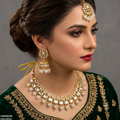 LNSH00238 ANI Square Pearl Drop Rajwari Necklace Set - LNSH