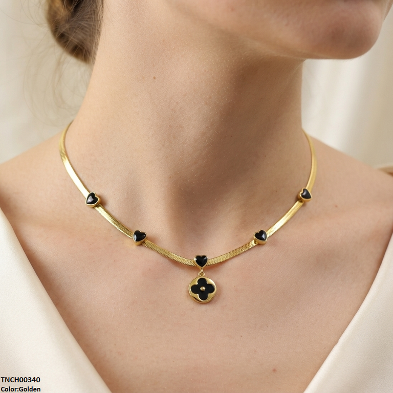 TNCH00340 ALQ Stainless Steel Heart/Flower Drop Necklace - TNCH
