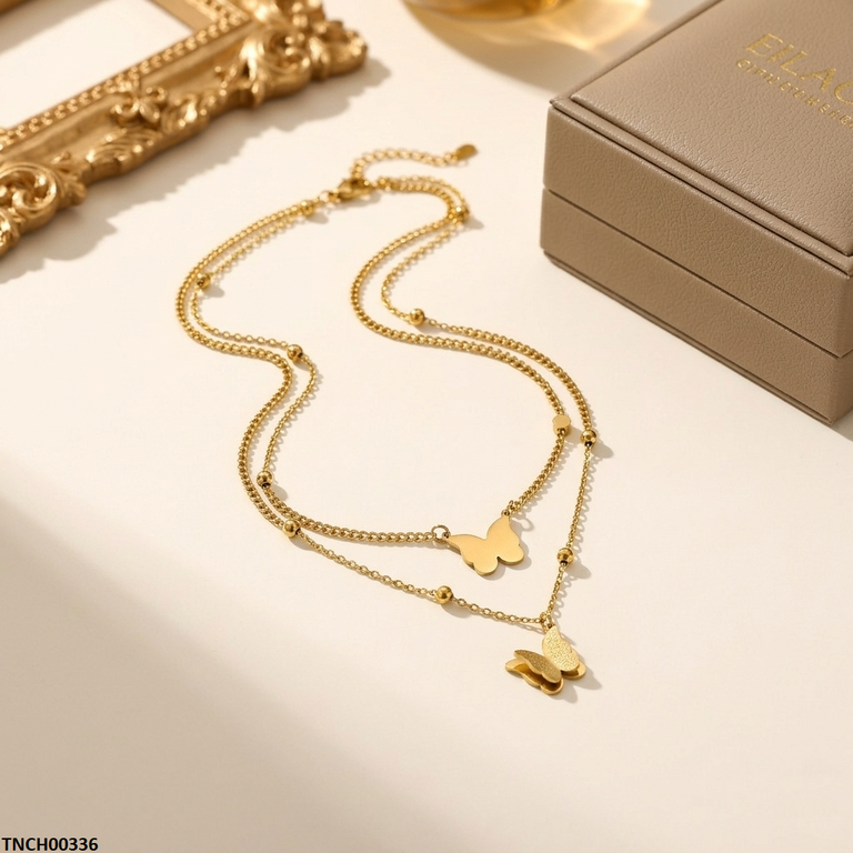 TNCH00336 MMJ Stainless Steel Double Butterfly Necklace - TNCH