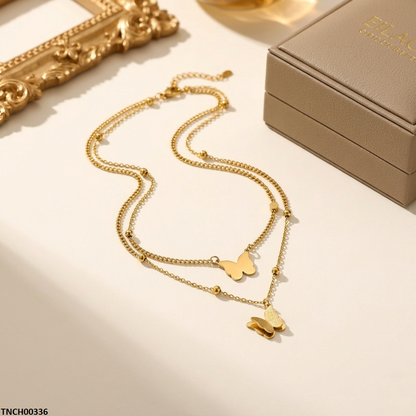 TNCH00336 MMJ Stainless Steel Double Butterfly Necklace - TNCH