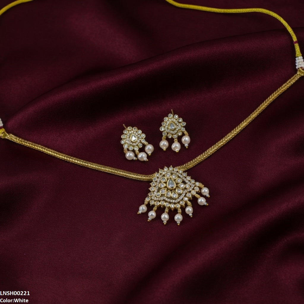 LNSH00221 ANI Round Pearl Drop South Indian Necklace Set - LNSH