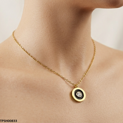 TPSH00833   ALQ Stainless Steel Round Stone Pendant - TPSH