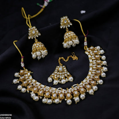LNSH00236 ANI  Marquise Flower Pearl Drop Rajwari Necklace Set - LNSH