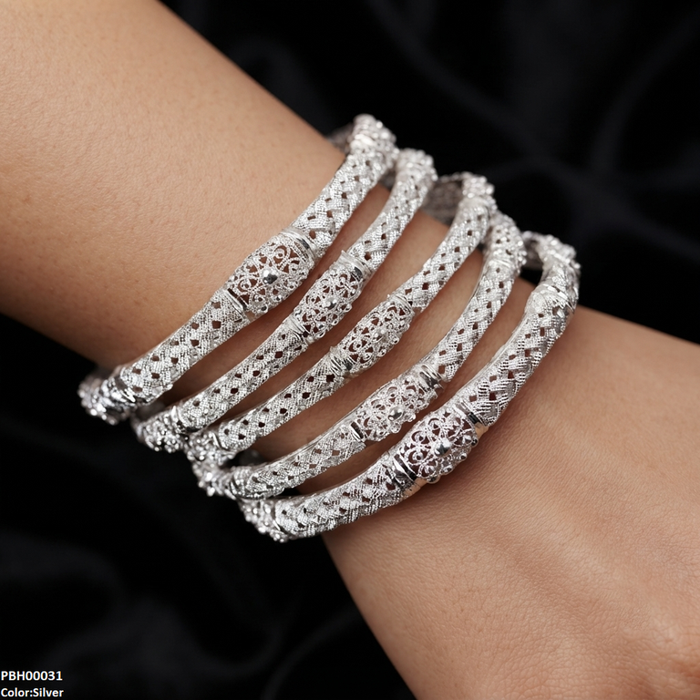 PBH00031 AZM Filigree Flower Bangles 5 Pcs Set - PBRH