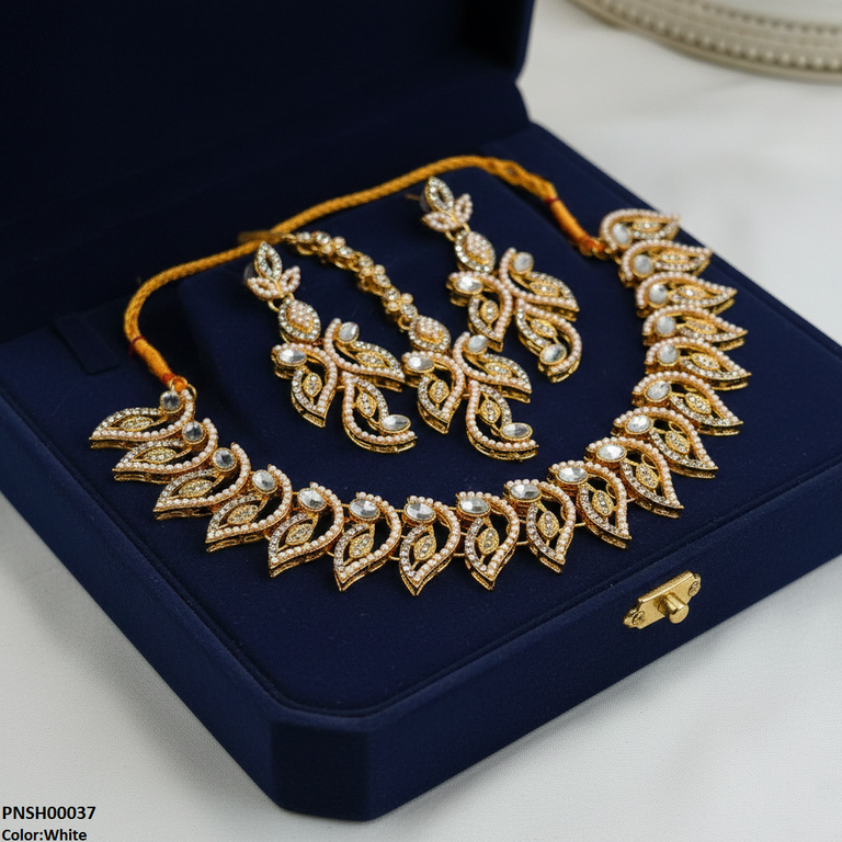 PNSH00037 MZM Oval Leaf Necklace Set - PNSH