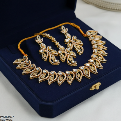 PNSH00037 MZM Oval Leaf Necklace Set - PNSH