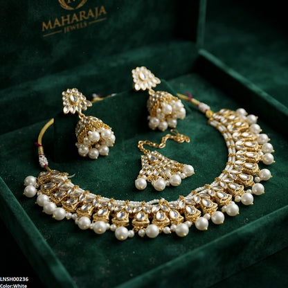 LNSH00236 ANI  Marquise Flower Pearl Drop Rajwari Necklace Set - LNSH