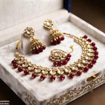 LNSH00231 ANI Marquise/Square Stone Pearl Drop Rajwari Necklace Set - LNSH