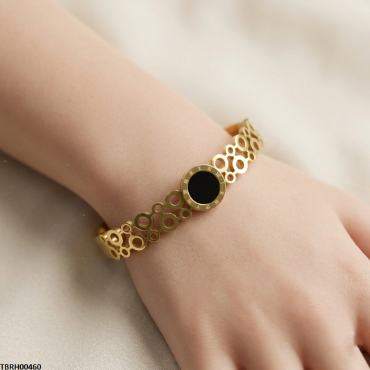 TBRH00460 MMJ Stainless Steel Round Black Stone Braclet - TBRH