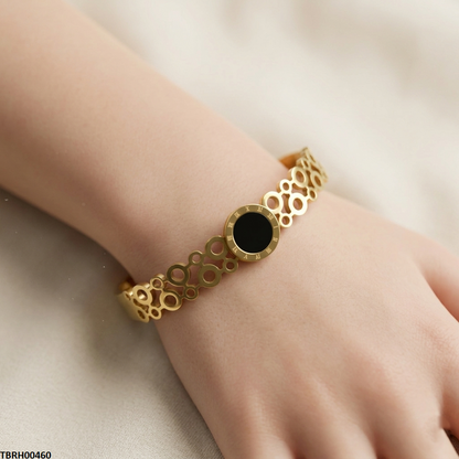 TBRH00460 MMJ Stainless Steel Round Black Stone Braclet - TBRH