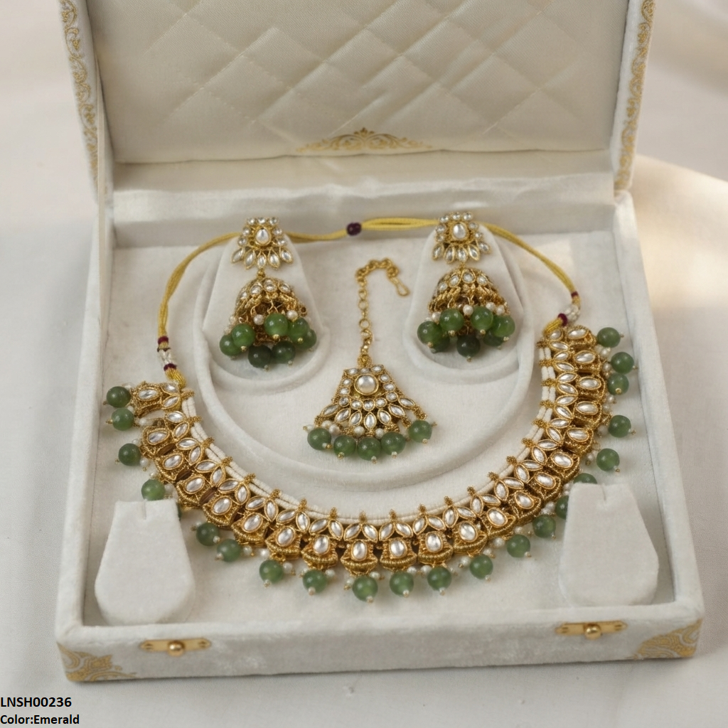 LNSH00236 ANI  Marquise Flower Pearl Drop Rajwari Necklace Set - LNSH