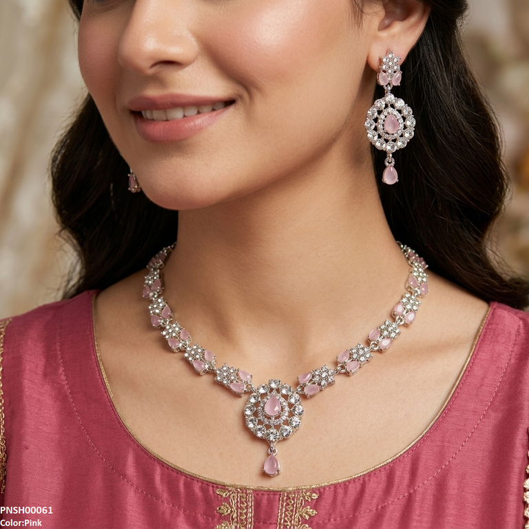 PNSH00061 ABD Flora Crystal Necklace Set - PNSH