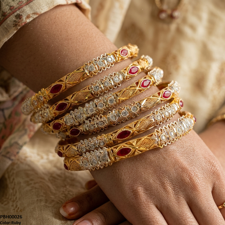 PBH00026 MZM Marquise Stone 6 Pcs Of Bangles Set - PBH