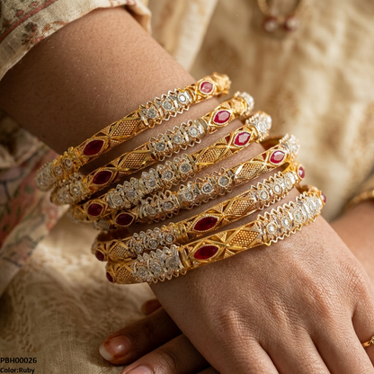 PBH00026 MZM Marquise Stone 6 Pcs Of Bangles Set - PBH