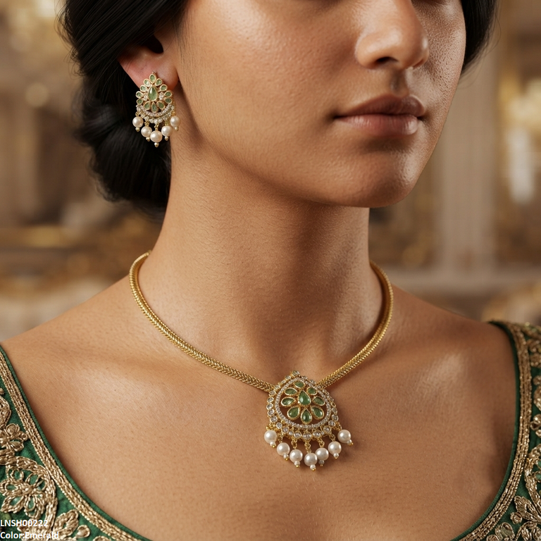 LNSH00222 ANI Tear Pearl Drop Necklace Set - LNSH