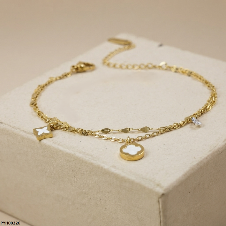 PYH00226 ALQ Stainless Steel Star Stone Drop Anklets - PYH