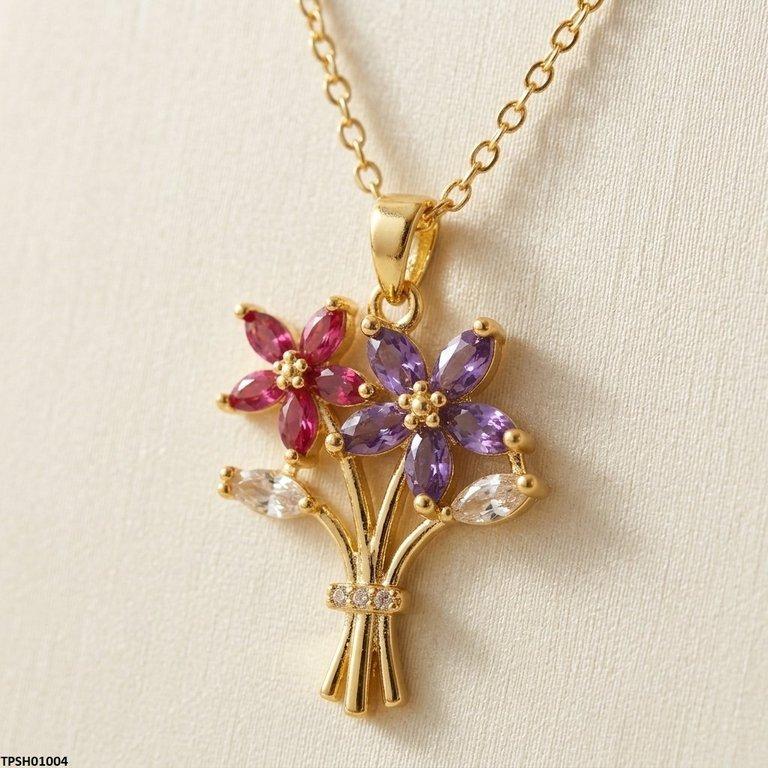 TPSH01004 TNR Stainless Steel Zircon Flower Bokeh Pendant - TPSH