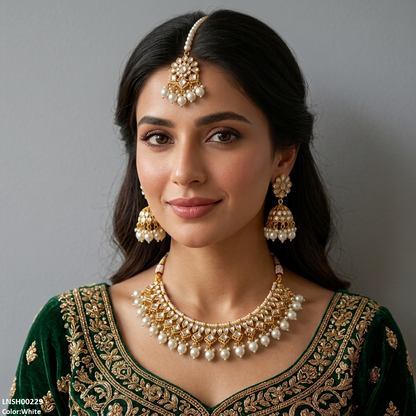 LNSH00229 ANI Tear/Square Pearl Drop Rajwari Necklace Set - LNSH