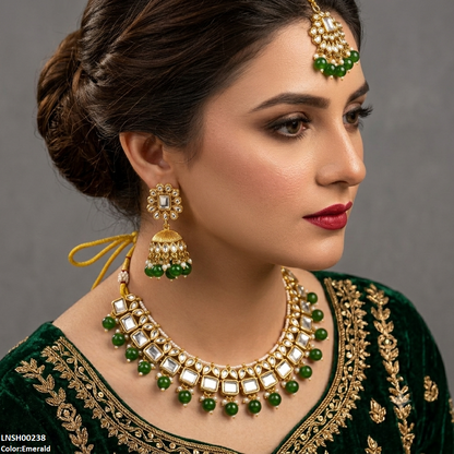 LNSH00238 ANI Square Pearl Drop Rajwari Necklace Set - LNSH