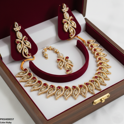 PNSH00037 MZM Oval Leaf Necklace Set - PNSH